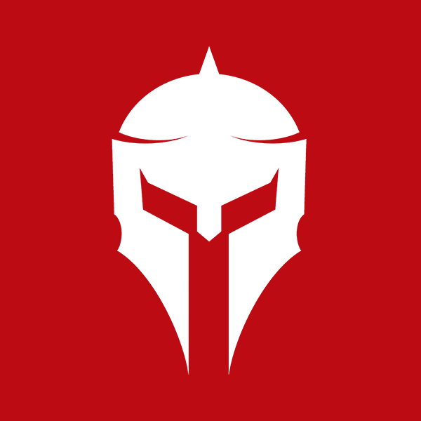 Cyber Spartan Logo (Red Background) - Spartan helmet logo with "CYBER" text on a red background.