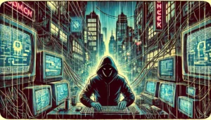 Guy sitting at mainframe hacking the city