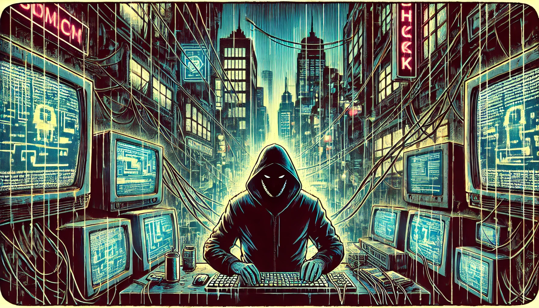 Guy sitting at mainframe hacking the city
